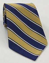 Assam Valley Light Horse Stripe Silk Tie 35 Dark Navy Blue & Light Gold
